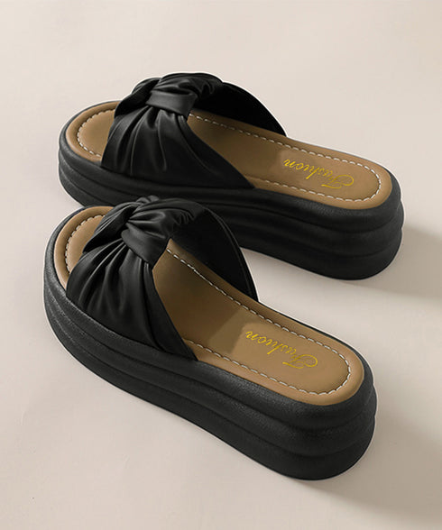 リボン厚底サンダル レディース 美脚夏靴 ボリュームソール ねじりサンダル 履きやすいサマーサンダル 軽量 コンフォートきれいめサンダル 韓国風 ビーチサンダル海 80MOJUX-001